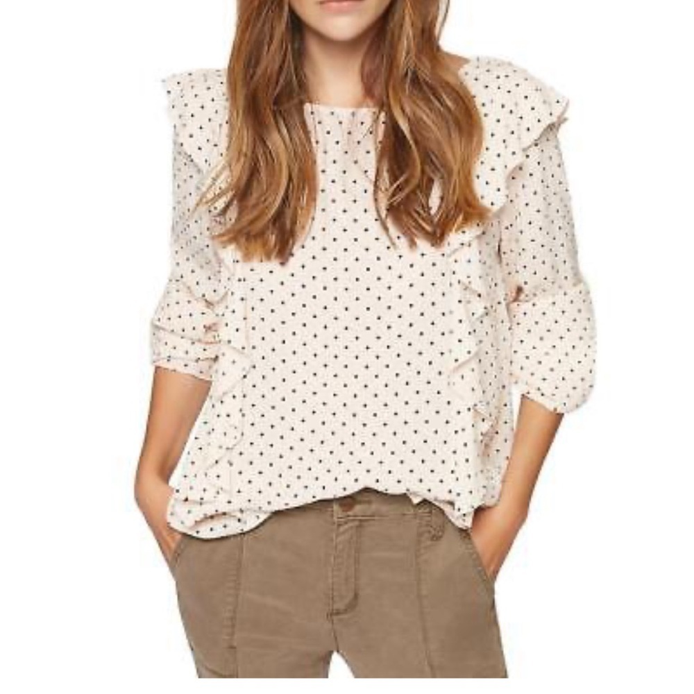 Sanctuary Black Polka Dot Ruffle Blouse โ Size Small โ Classic Preppy